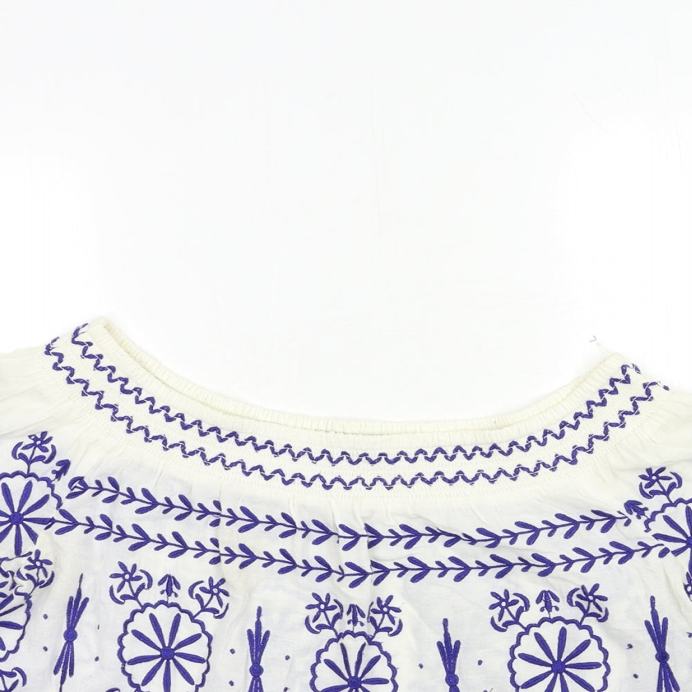 Monsoon Womens White Geometric  Basic Blouse Size M