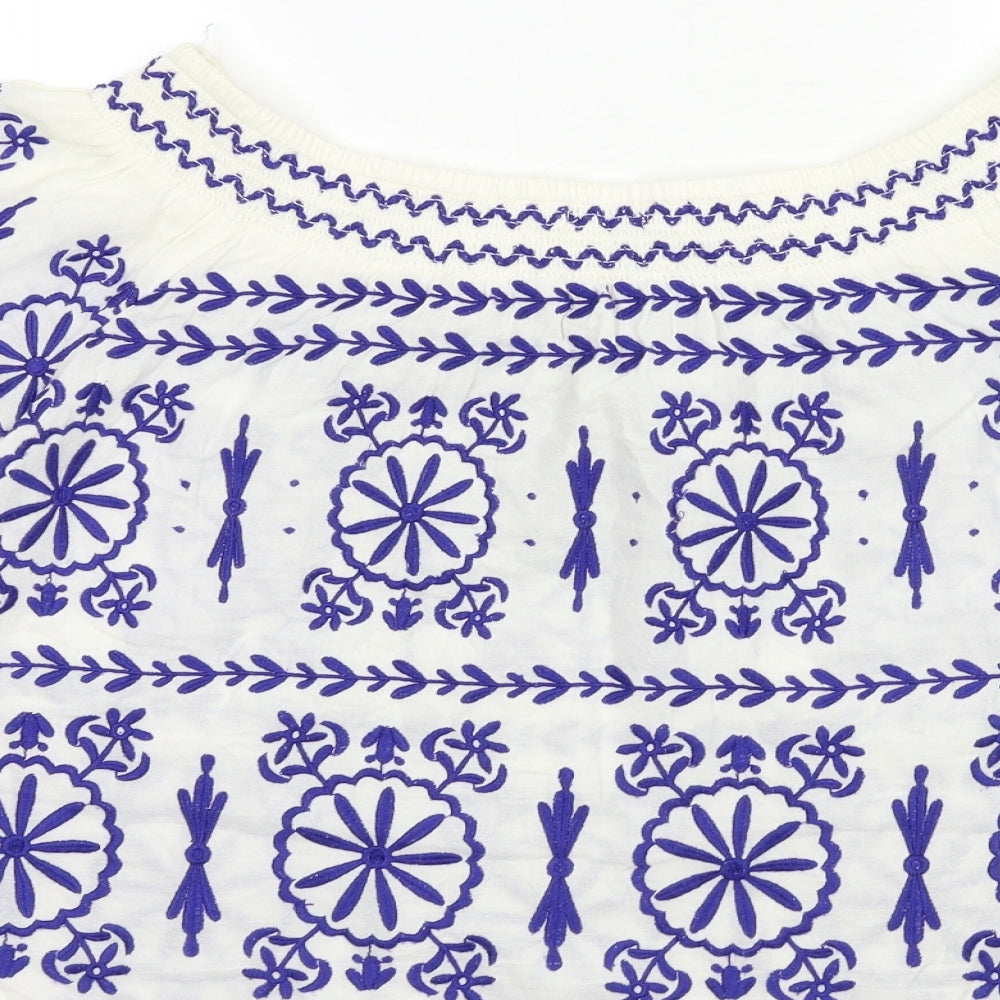 Monsoon Womens White Geometric  Basic Blouse Size M