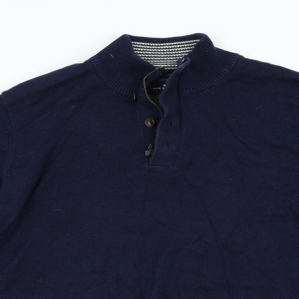 Blue Harbour Mens Blue  Knit Henley Jumper Size L