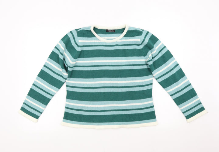 BM Womens Green Striped Knit Pullover Jumper Size S