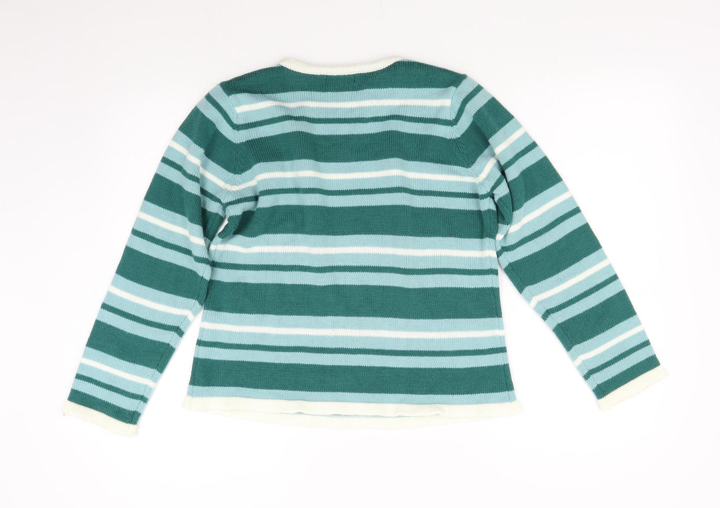 BM Womens Green Striped Knit Pullover Jumper Size S