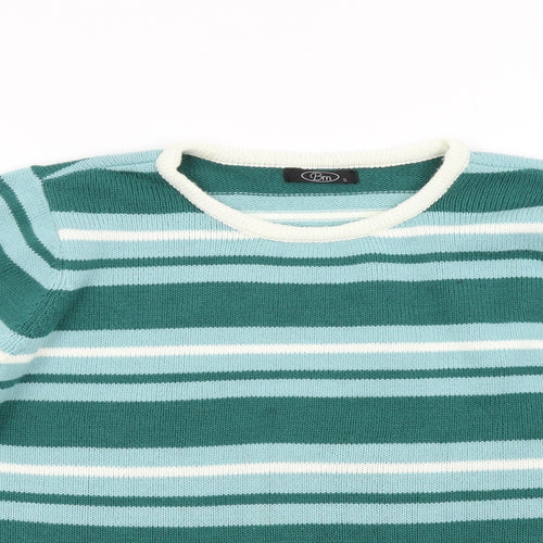 BM Womens Green Striped Knit Pullover Jumper Size S