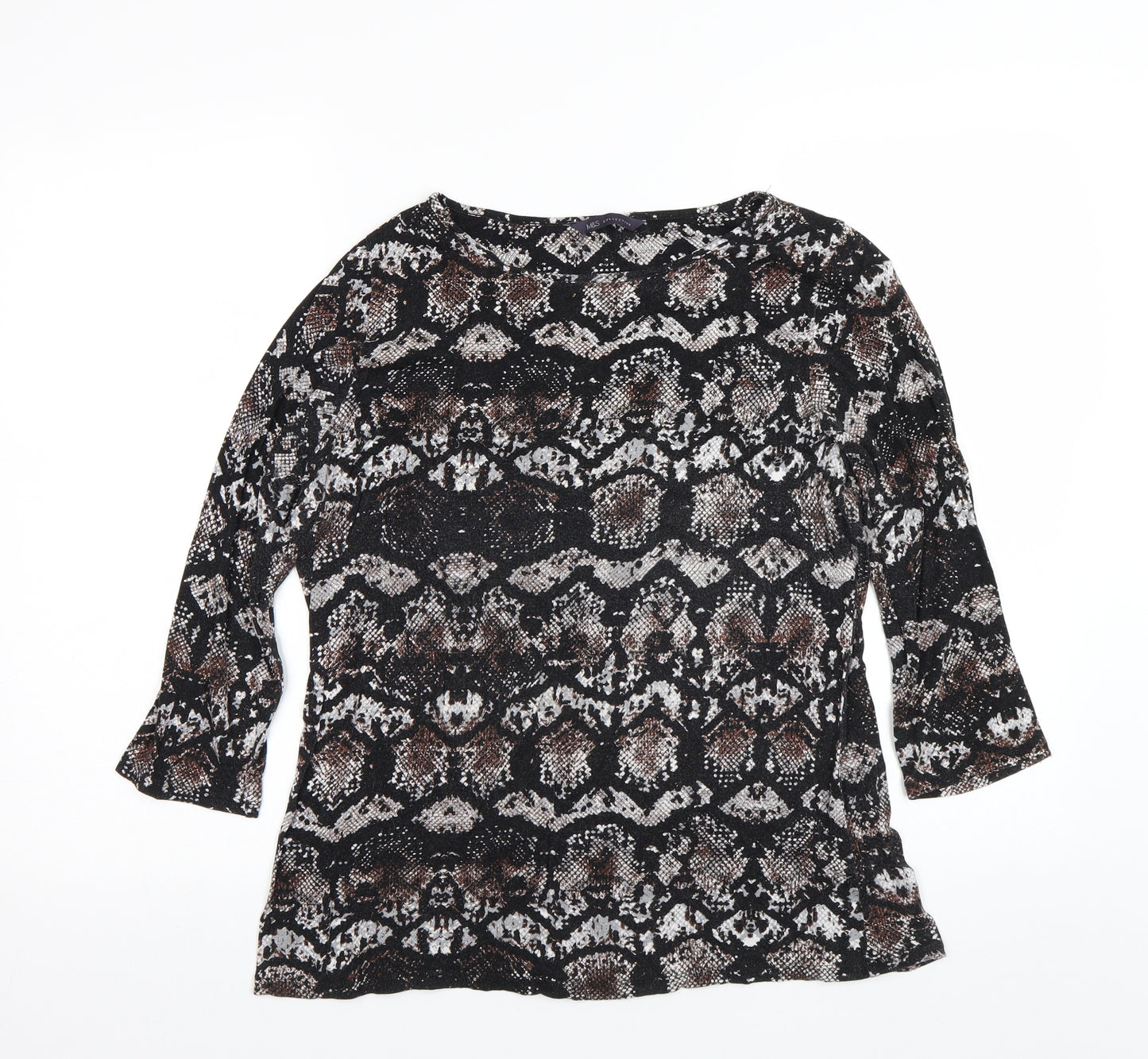 M&S Womens Black Animal Print  Basic T-Shirt Size 16