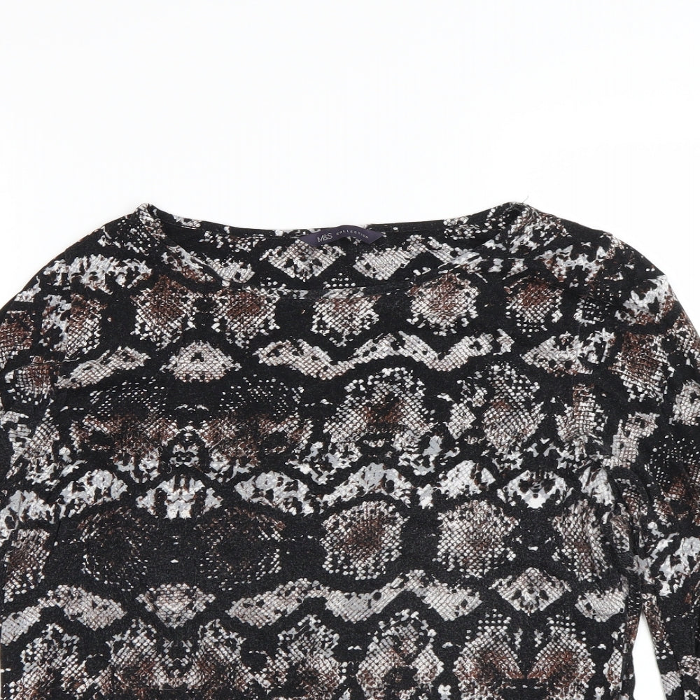 M&S Womens Black Animal Print  Basic T-Shirt Size 16
