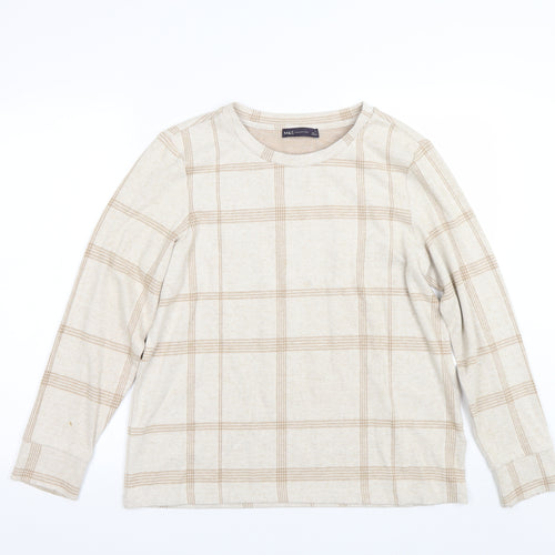 M&S Womens Beige Check  Pullover Jumper Size 14