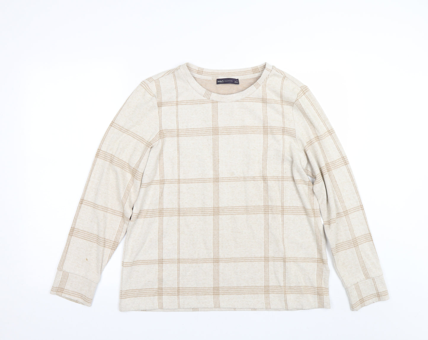 M&S Womens Beige Check  Pullover Jumper Size 14