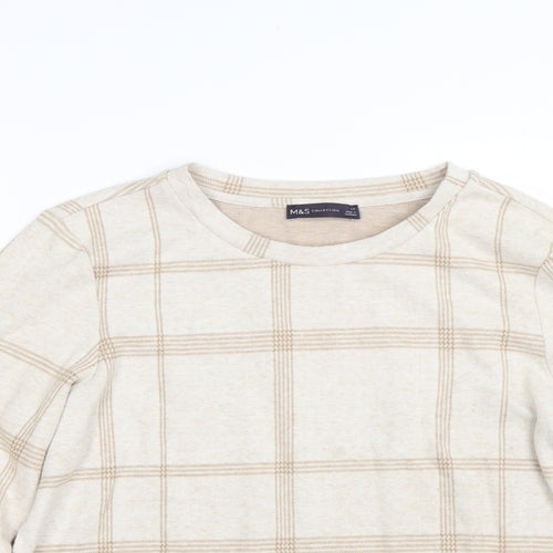 M&S Womens Beige Check  Pullover Jumper Size 14