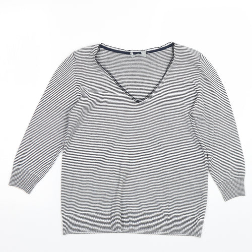 Bonmarché Womens White Striped  Pullover Jumper Size 12