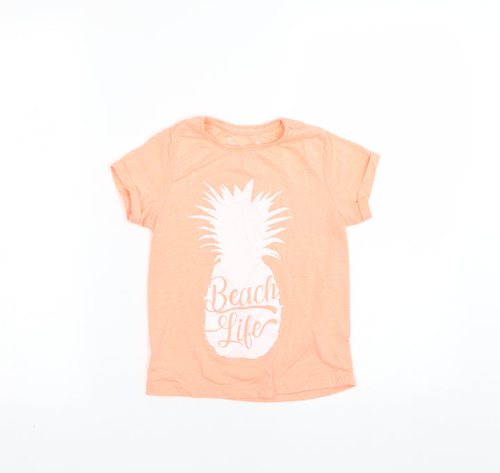 Primark Girls Orange   Basic T-Shirt Size 7-8 Years  - PINEAPPLE