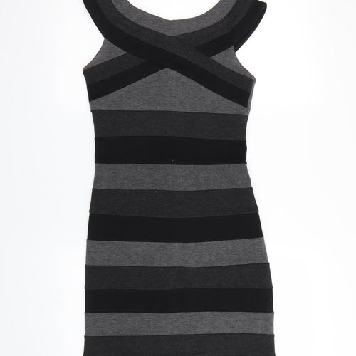 Alter London Womens Black Striped  Wrap Dress  Size 8