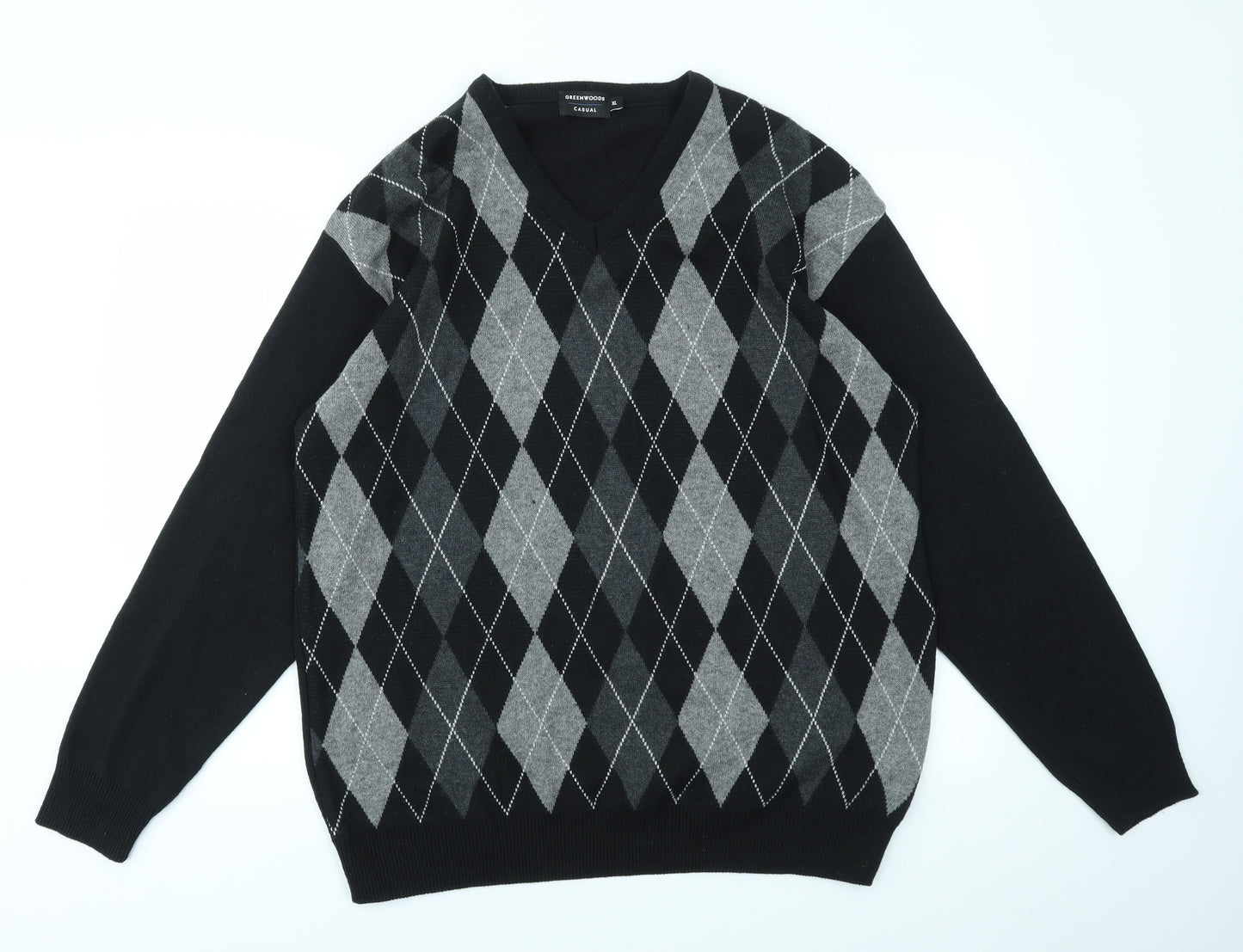 Greenwods Mens Black Striped  Pullover Jumper Size XL