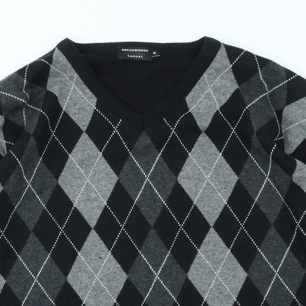 Greenwods Mens Black Striped  Pullover Jumper Size XL