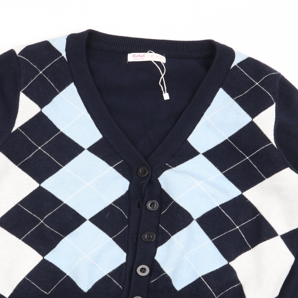 ROMWE Womens Multicoloured Argyle/Diamond  Cardigan Jumper Size S