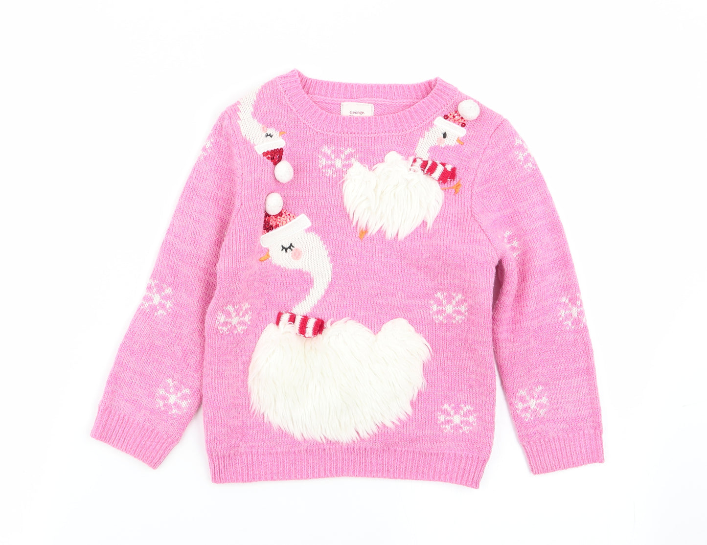 Asda George Girls Pink   Pullover Jumper Size 2-3 Years  - christmas