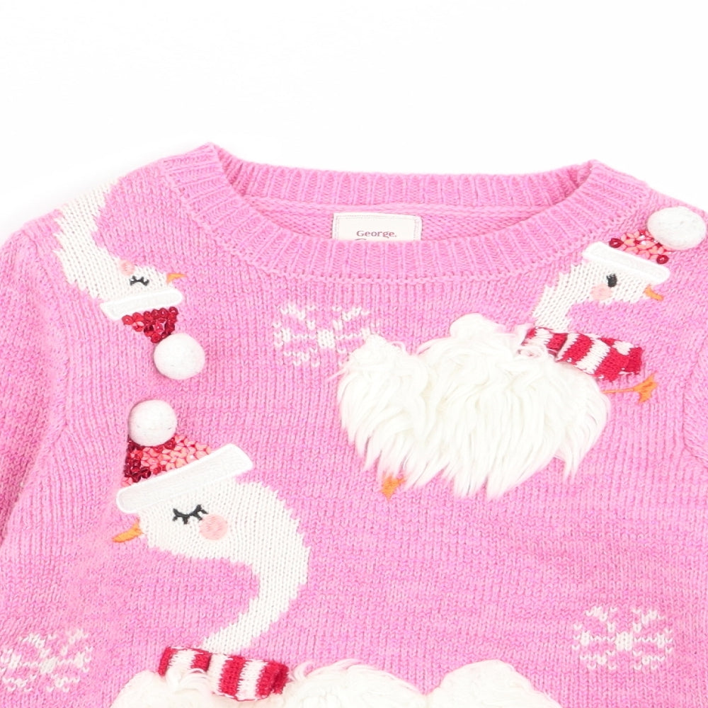Asda George Girls Pink   Pullover Jumper Size 2-3 Years  - christmas