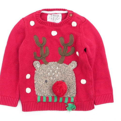F&F Boys Red   Pullover Jumper Size 9-12 Months  - christmas