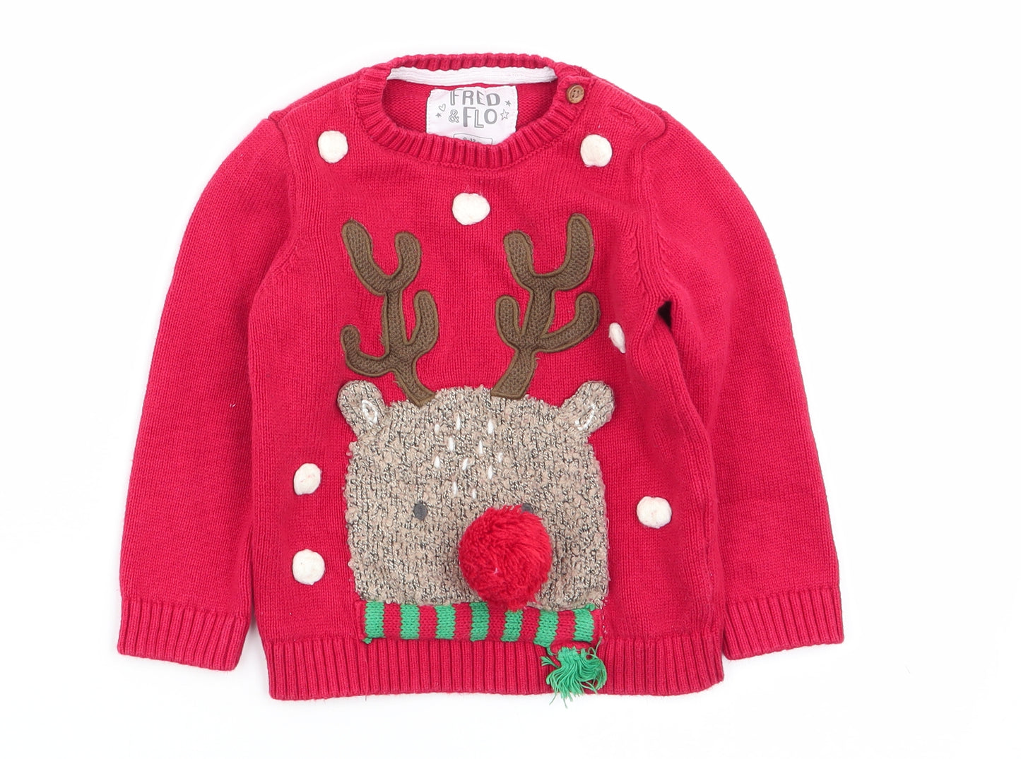 F&F Boys Red   Pullover Jumper Size 9-12 Months  - christmas