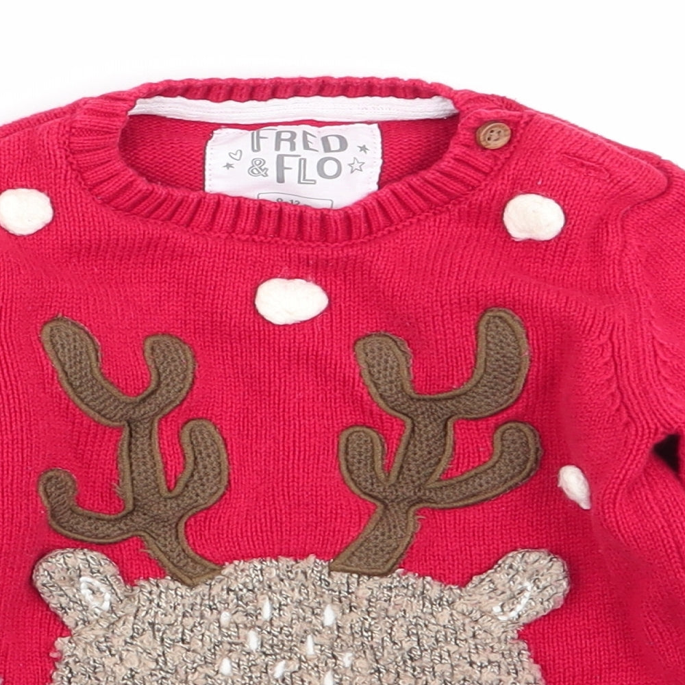 F&F Boys Red   Pullover Jumper Size 9-12 Months  - christmas