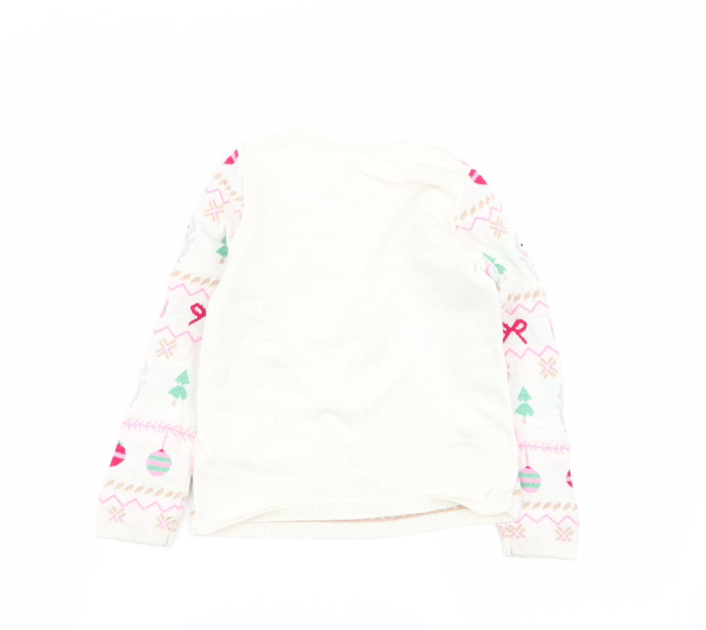H&M Girls Ivory Geometric  Pullover Jumper Size 4-5 Years  - chrismtas