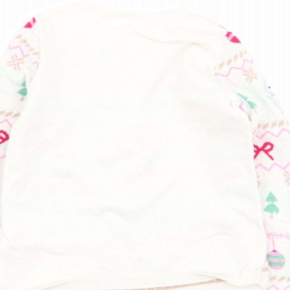 H&M Girls Ivory Geometric  Pullover Jumper Size 4-5 Years  - chrismtas