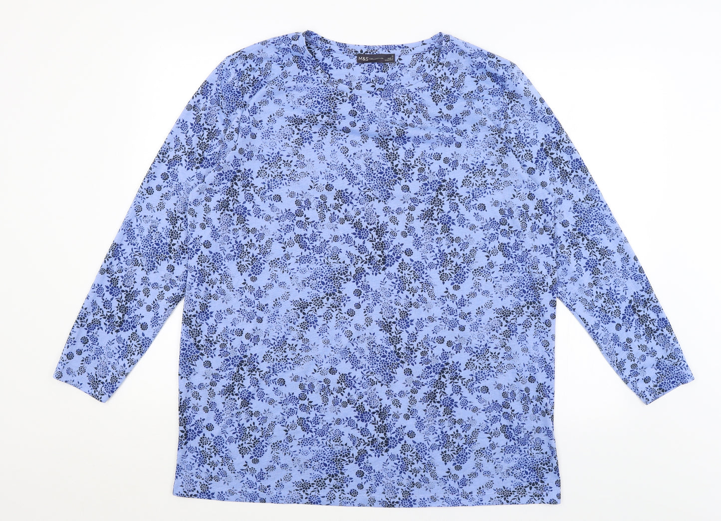 M&S Womens Blue Floral  Basic T-Shirt Size 16