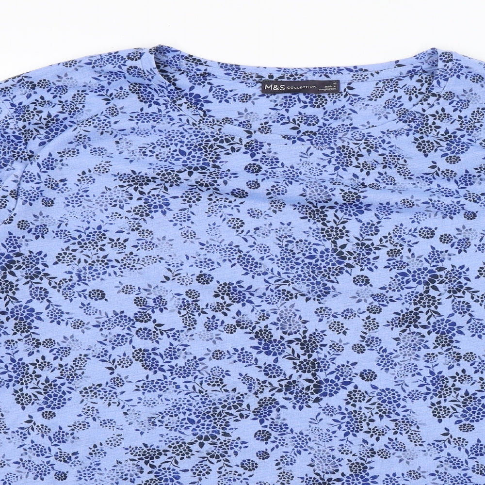 M&S Womens Blue Floral  Basic T-Shirt Size 16