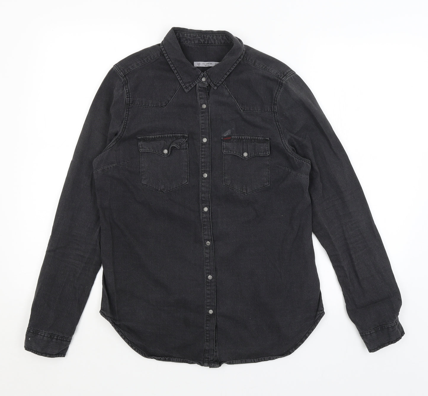 Pull & Bear Mens Black    Button-Up Size M