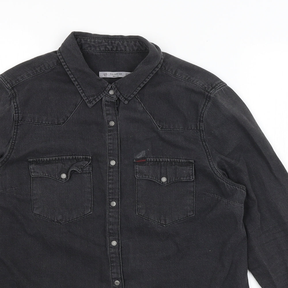 Pull & Bear Mens Black    Button-Up Size M
