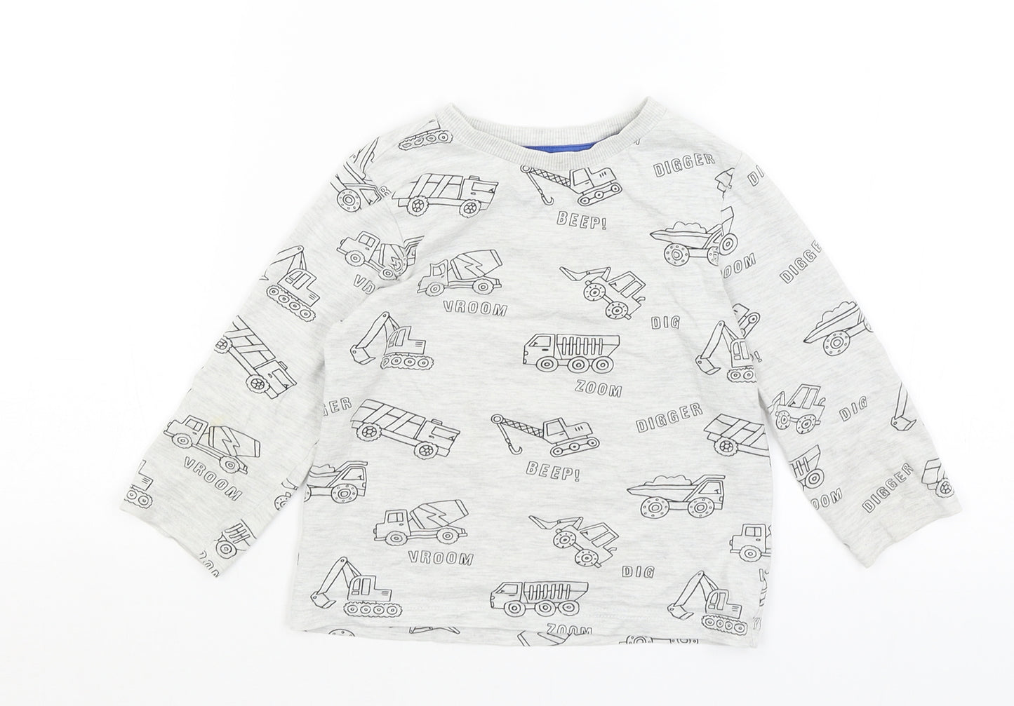 F7F Boys Grey   Basic T-Shirt Size 2-3 Years  - Diggers & Trucks