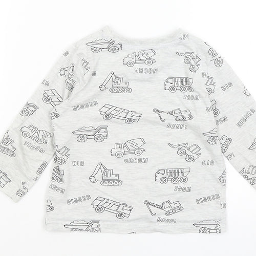 F7F Boys Grey   Basic T-Shirt Size 2-3 Years  - Diggers & Trucks