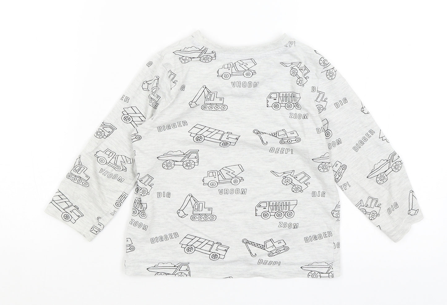 F7F Boys Grey   Basic T-Shirt Size 2-3 Years  - Diggers & Trucks