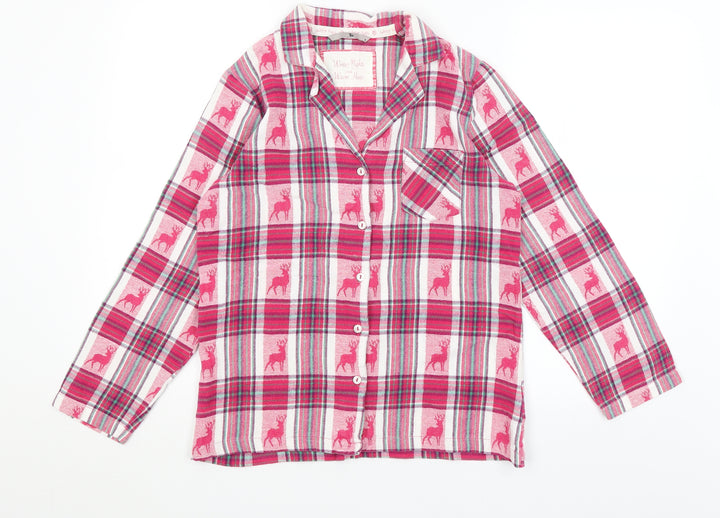 TU Womens Pink Plaid  Top Pyjama Top Size 8  - Reindeer