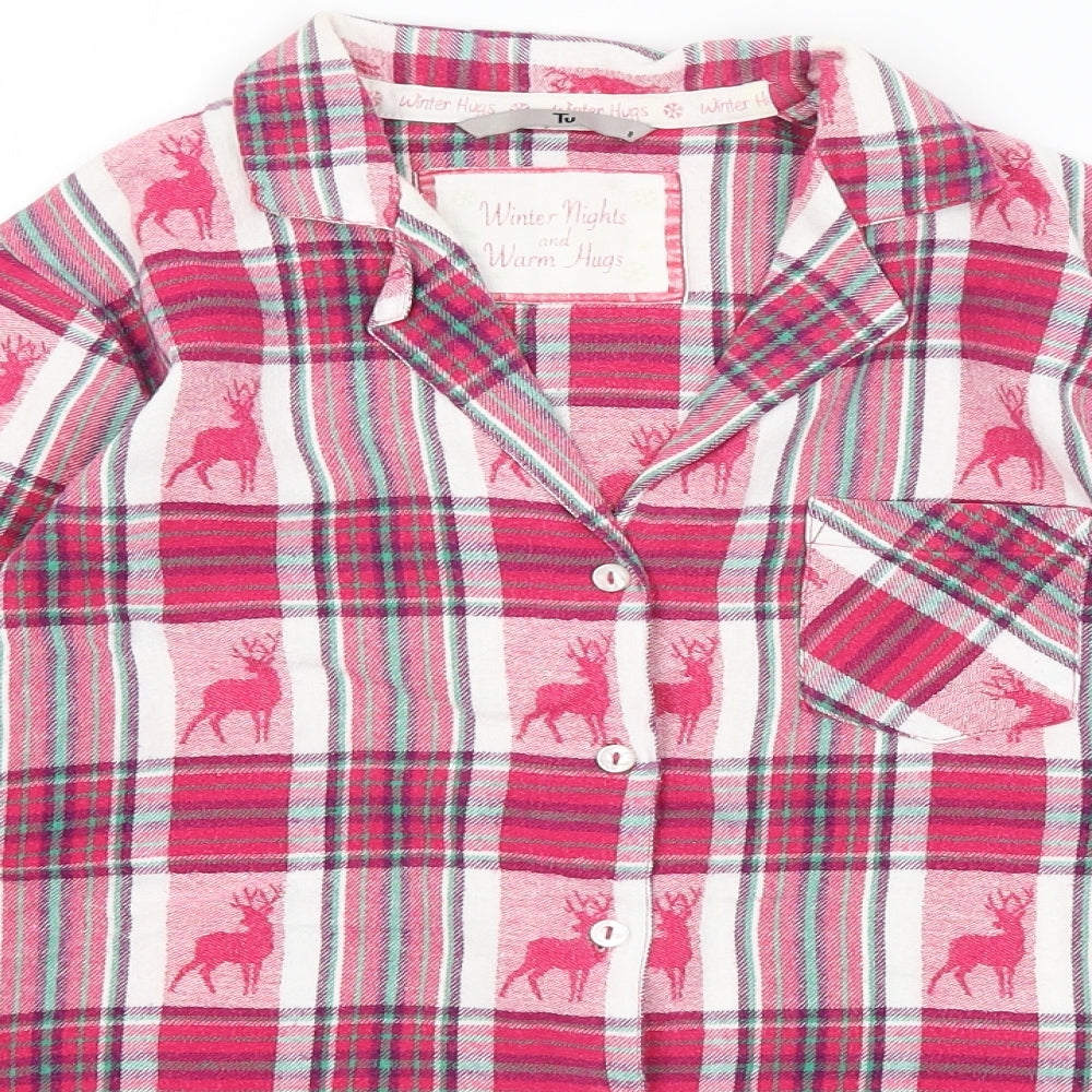 TU Womens Pink Plaid  Top Pyjama Top Size 8  - Reindeer