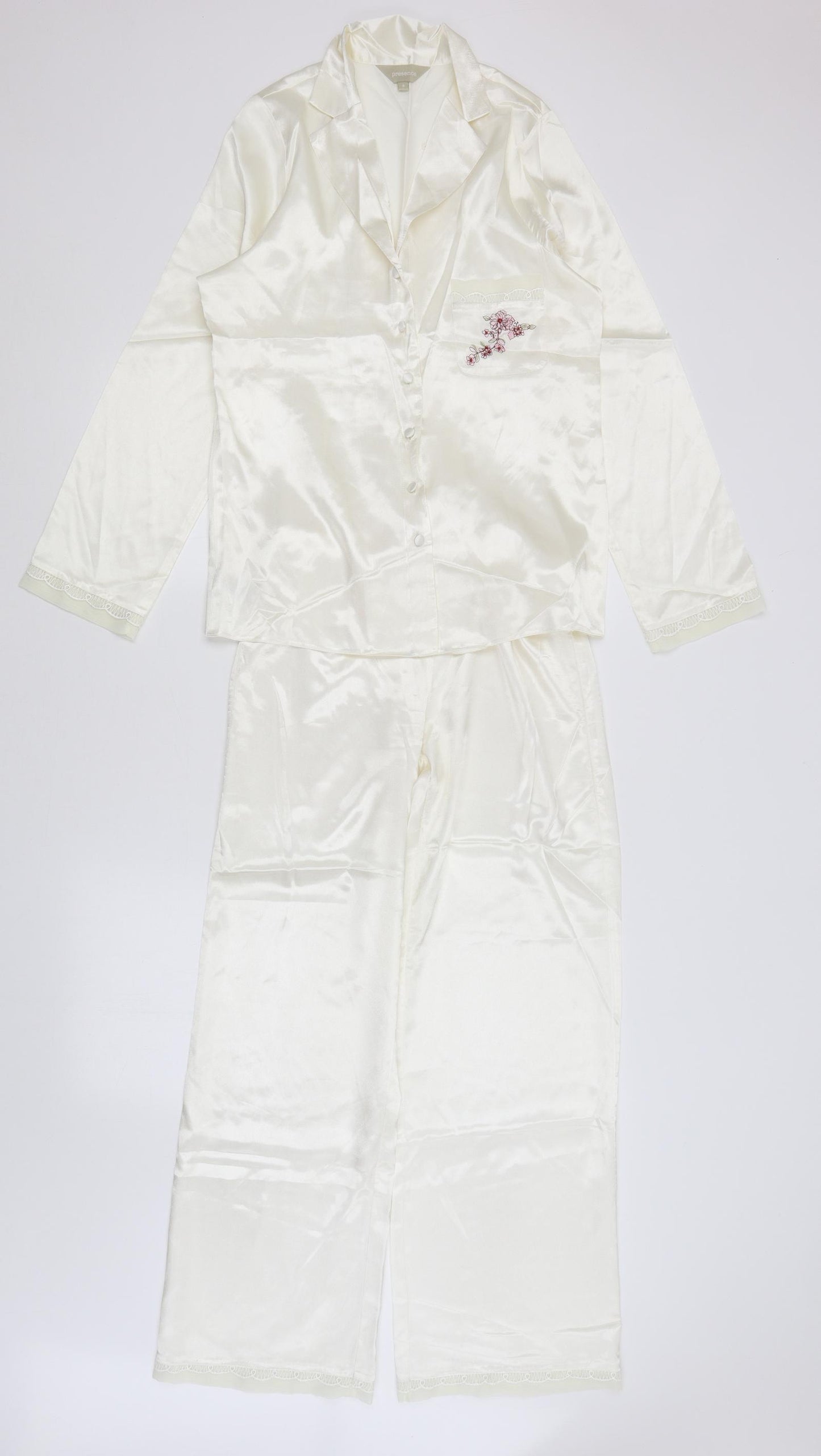 Presence Womens Ivory Solid  Top Pyjama Set Size 8
