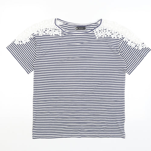 Avenue Womens White Striped  Basic T-Shirt Size 8