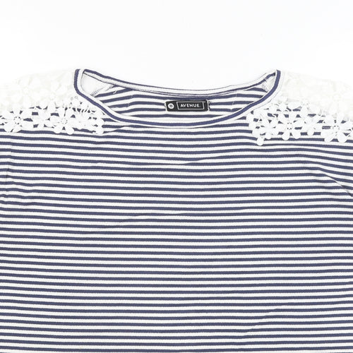Avenue Womens White Striped  Basic T-Shirt Size 8