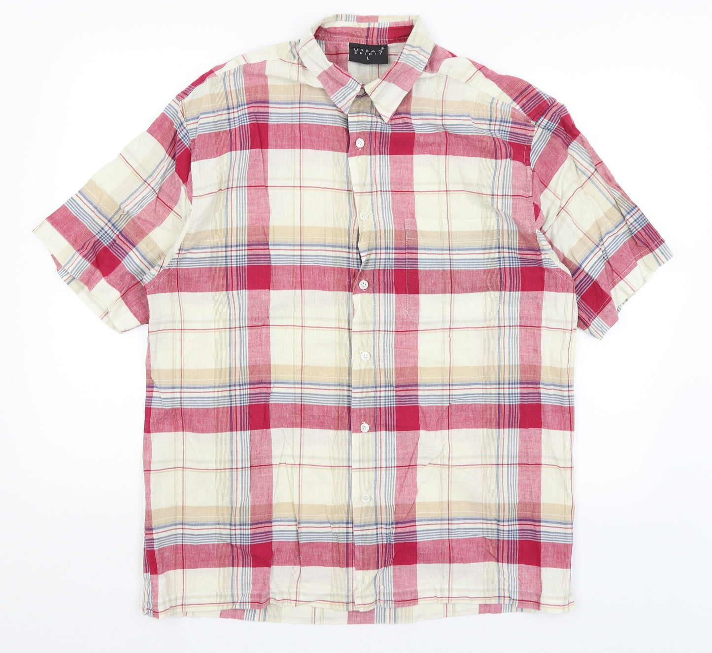 Urban Spirit Mens Beige Plaid   Button-Up Size L