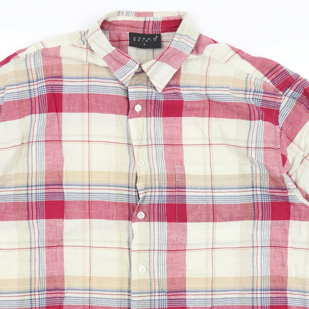 Urban Spirit Mens Beige Plaid   Button-Up Size L