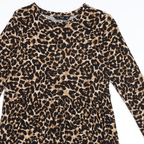 F&F Womens Orange Animal Print  Fit & Flare  Size 12