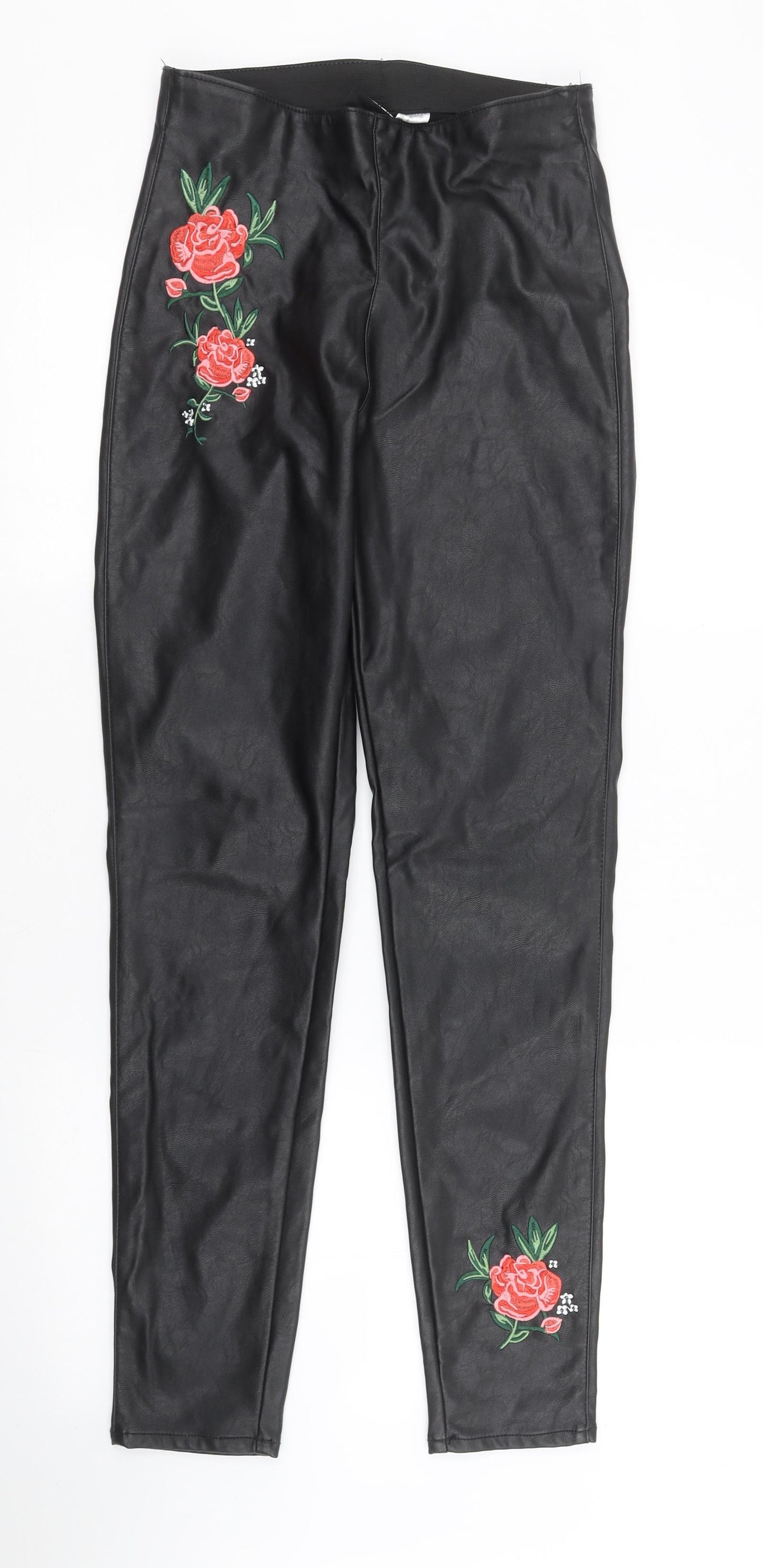 H&M Womens Black Floral  Carrot Trousers Size 8 L28 in