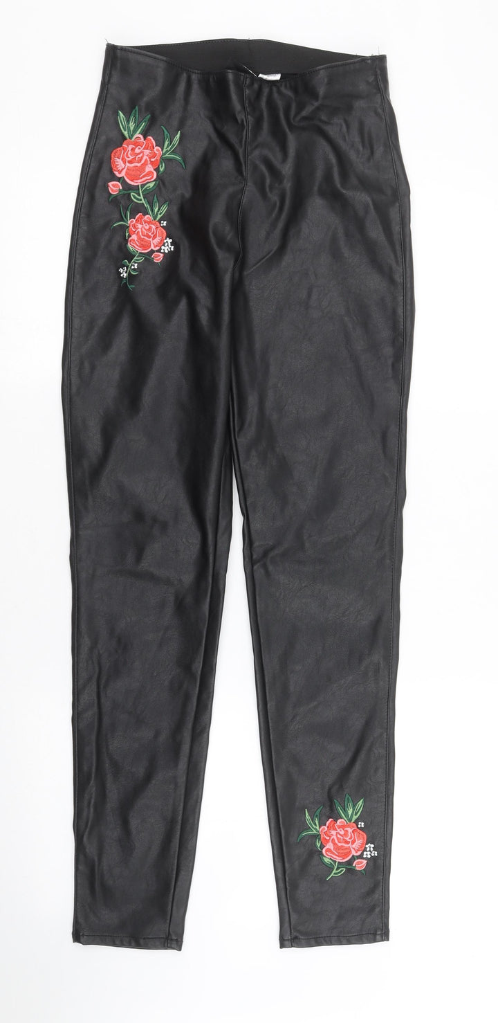 H&M Womens Black Floral  Carrot Trousers Size 8 L28 in