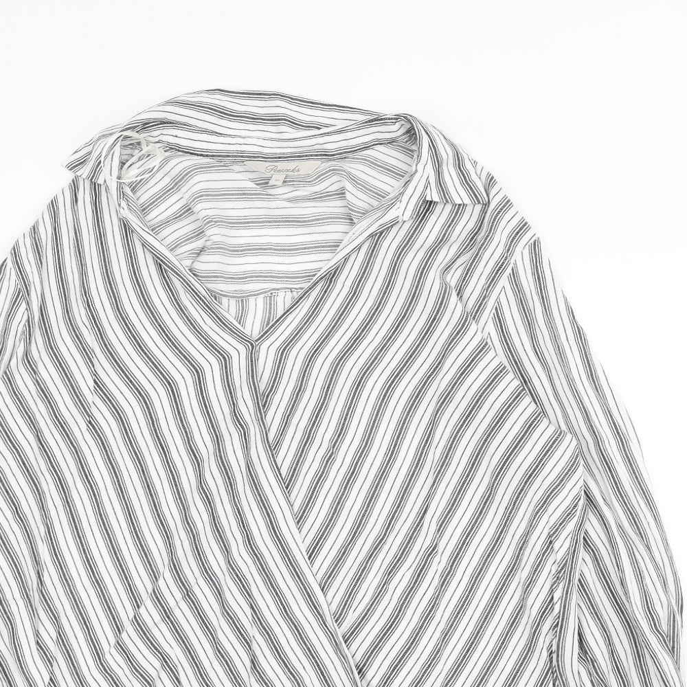 Peacocks Womens Grey Striped  Basic Blouse Size 6