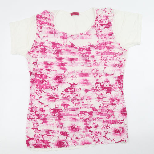 Elegance Womens Purple Floral  Basic T-Shirt Size 18