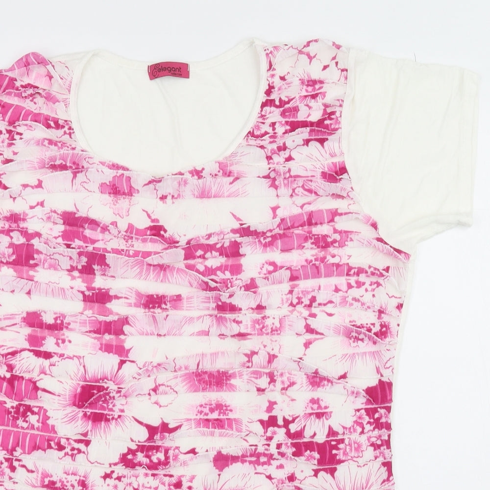 Elegance Womens Purple Floral  Basic T-Shirt Size 18