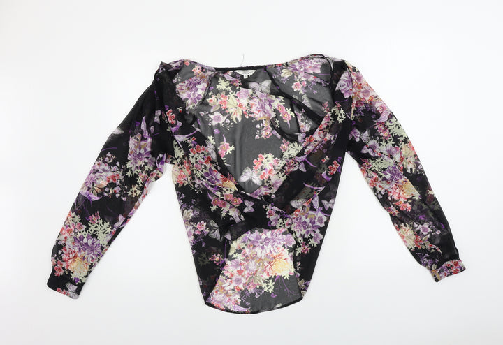 New Look Womens Black Floral Basic Blouse Size 8