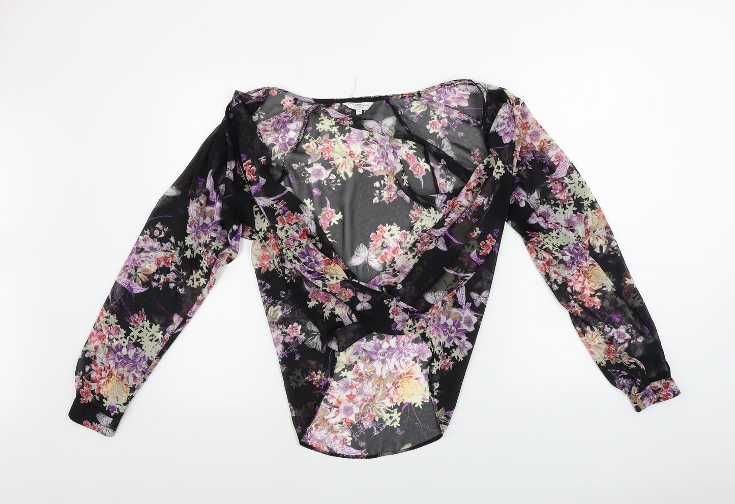 New Look Womens Black Floral  Basic Blouse Size 8