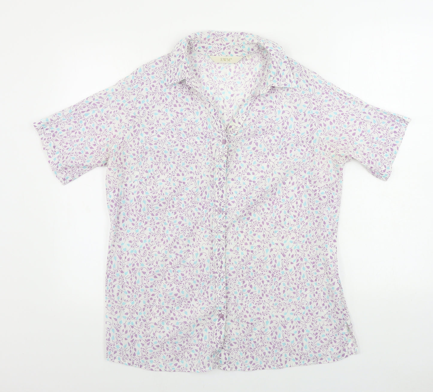 EWM Womens White Floral  Basic Button-Up Size 14