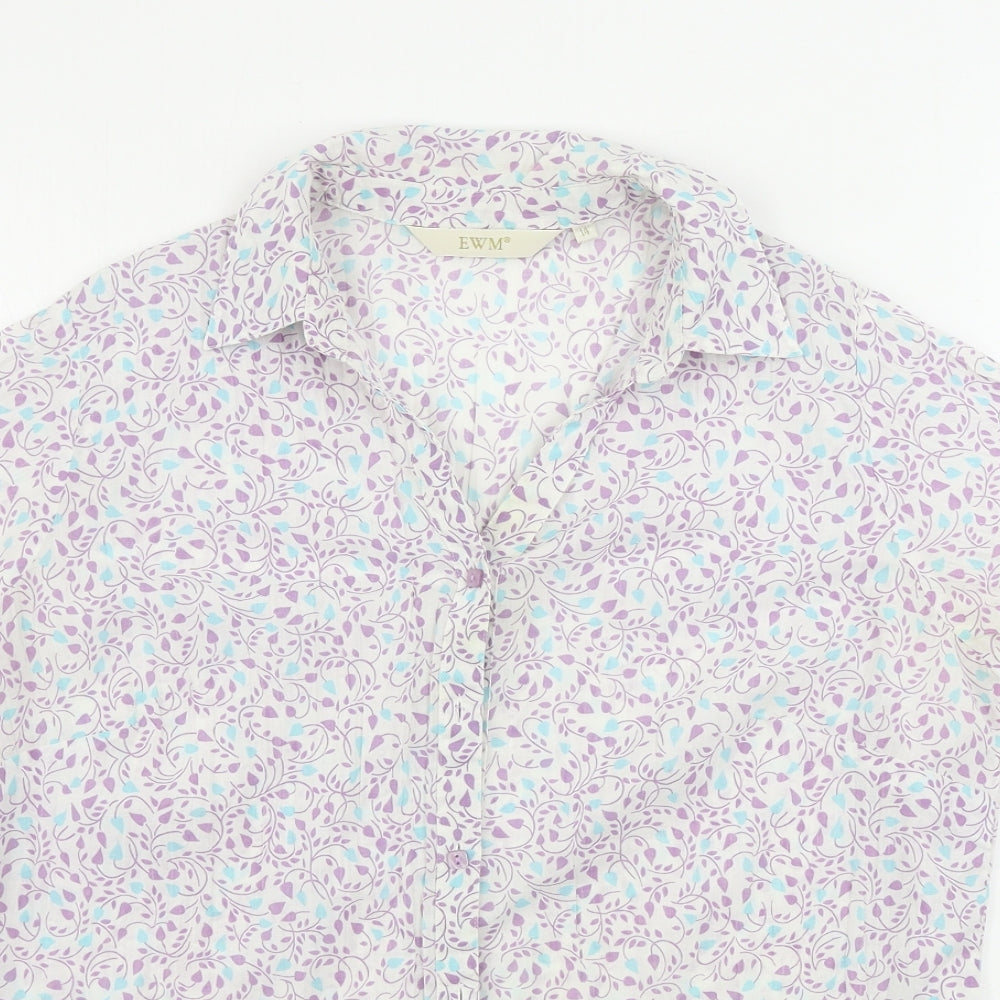 EWM Womens White Floral  Basic Button-Up Size 14