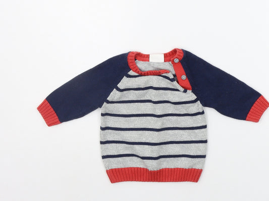 Front view of F&F Baby Grey Striped jumper, size 0-3, Months