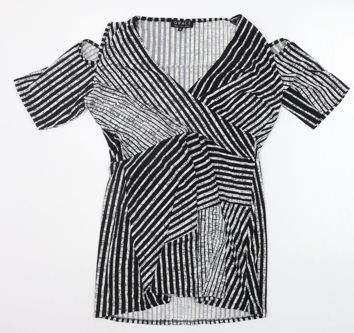 Grace Womens Black Striped A-Line Size 14